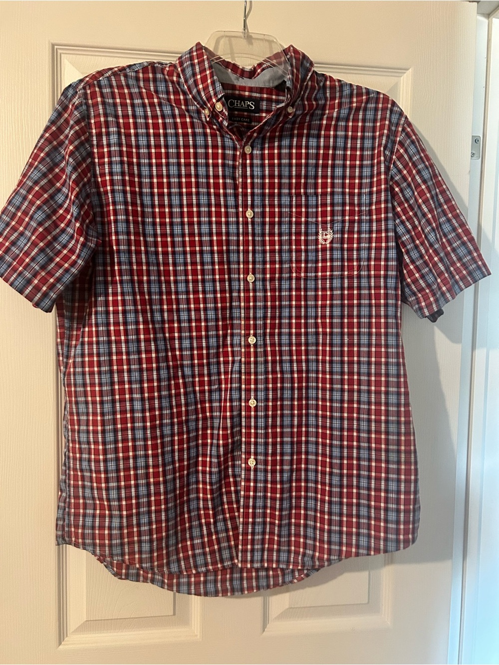 Men’s Chap’s size L Red Plaid Short-Sleeve Button-Down Shirt short sleeve